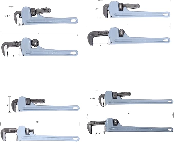 Pipe Wrench Set, Rigid Pipe Wrench Sets Aluminum adjustable, Professional Heavy Duty Hangable Design for Plumbing, Home, Vehicle Repair (10", 14", 18", 24" Pipe Wrench)