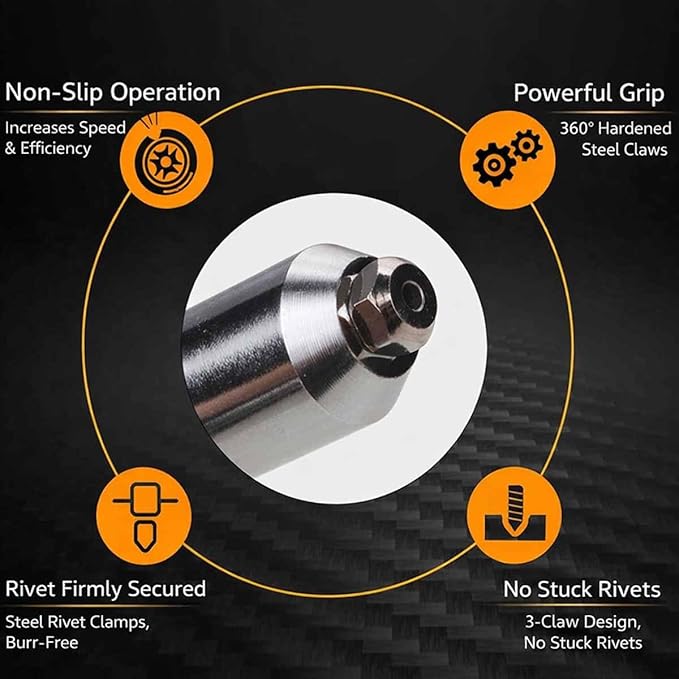 Professional Electric Rivet Nut Gun Drill Adapter Kit,Electric Cordless Rivet Gun Adapter with Removable Plastic Handle, 4 Rivet Heads,Alloy Steel Riveting Tool for Metal & Aluminum Work (1PC)