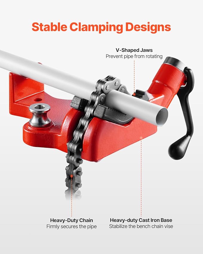 VEVOR Heavy-Duty Pipe Chain Vise, 1/4" - 6" Pipe Capacity, 28" Rugged Chain & Cast Iron Base, Industrial-Grade Pipe Clamping for Plumbing, Automotive Repairs, Metalworking
