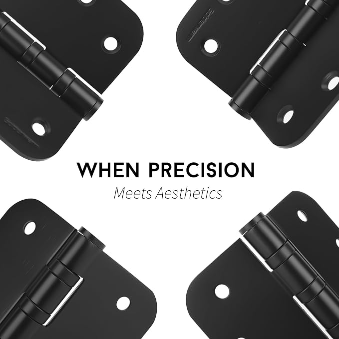 goldenwarm 6 Pack 4'' Black Ball Bearing Door Hinges – Heavy Duty Stainless Steel Hinges for Interior & Exterior Doors, 5/8'' Radius Corners