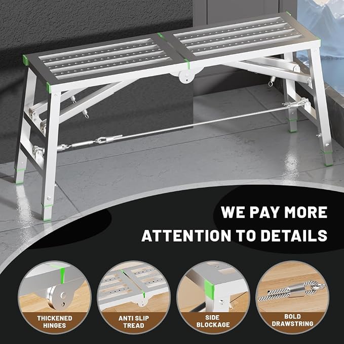 70.86"x14.57" Scaffolding Platform Adjustable Work Platform Support 300 lbs Height 35 to 39 inches Portable Zinc Steel Step Stool Folding Ladder Non Slip for Household Office Cleaning & Washing