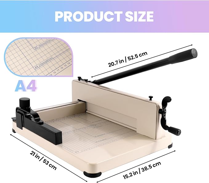 12" Heavy Duty Paper Cutter, 600 Sheets Capacity Guillotine Paper Cutter for A4 Paper, Solid Steel Construction, Durable HSS Blade, Stack Cards Trimmer for Office, School, Home