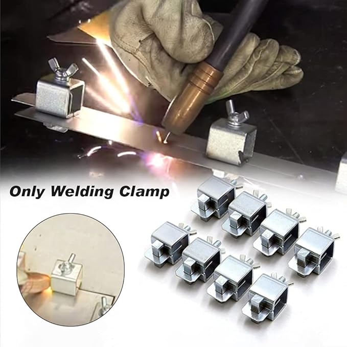 KASCLINO Butt Welding Clamps, 8pcs Multifunctional Small Butter-Fly Shaped Auto Body Panel Clamps for Edge to Edge Welding Magnetic Ground Clamp Welding Door Alignment Tool(Silver)