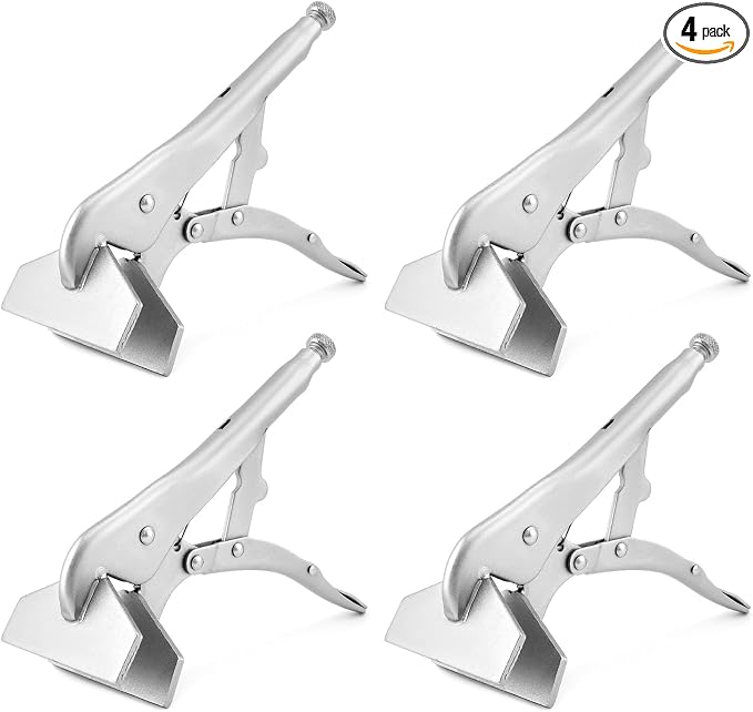 QWORK 10" Locking Sheet Metal Clamp, 4 Pcs Welding Locking Plier Tools, Heavy Duty Sheet Metal Grip Tool, Heat-Treated Nickle Plated Welding Plier, Extra Wide Duck Billed Pliers