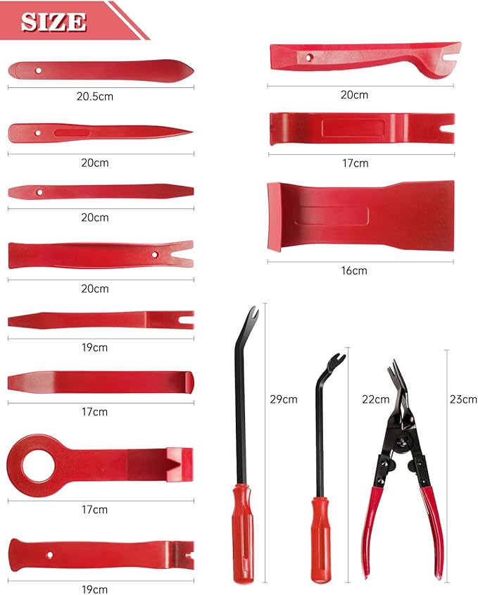 Poraxy 19Pcs Trim Removal Tool,Car Panel Door Audio Trim Removal Tool Kit, Auto Clip Pliers Fastener Remover Pry Tool Set with Storage Bag