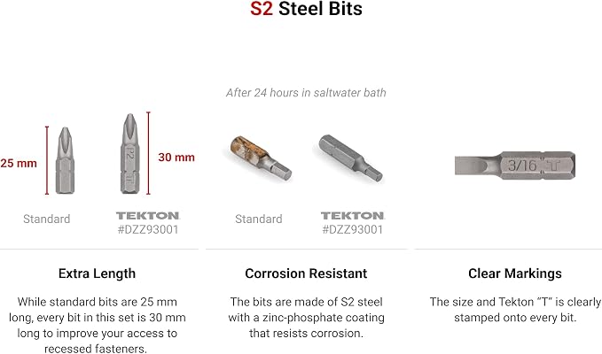 TEKTON 1/4 Inch Bicycle Bit Set with Rail, 9-Piece (#2, 3/16 in., T25, 2-6 mm) | DZZ93003