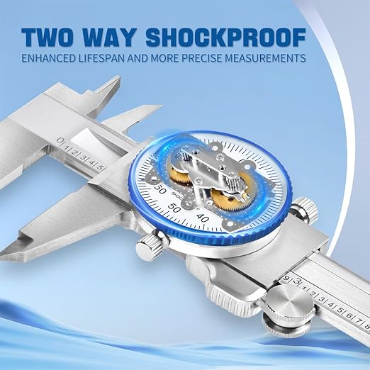 Dasqua 0-8" Dial Caliper Measuring Tool, Double Shock-Proof, Made of Solid Stainless Steel, Accuracy ±0.00085", Graduation 0.001", Professional High Precision Caliper for Machinists & Woodworking