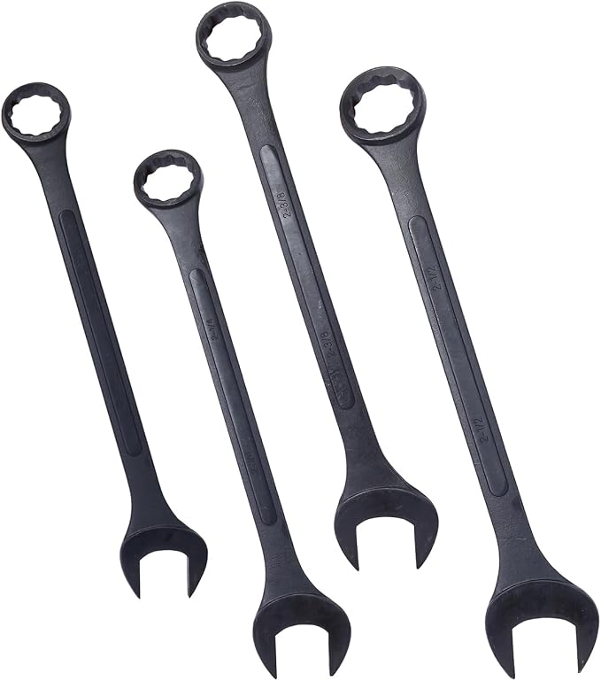 4PC Jumbo Combination Wrench Set, SAE, 2-1/8", 2-1/4", 2-3/8", 2-1/2 inch | Jumbo Wrench Set, Extra Large Combination Wrench Sets, Black Oxide Finish with Pouch (4PC-SAE)