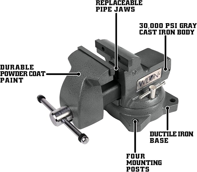 Wilton Mechanics Bench Vise, 5" Jaw Width, 5-1/4" Jaw Opening, 3-3/4" Throat (Model 745)