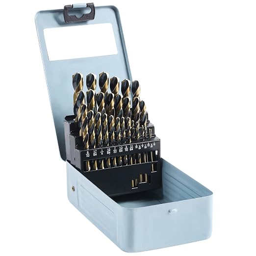 CaRoller 29Pcs Drill Bit Set, 135 Degree Tip High Speed Steel with Black and Gold Finish, Stainless Steel, Plastic and Wood with Metal Indexed Storage Case 1/16"-1/2" (29pcs Black and Gold)