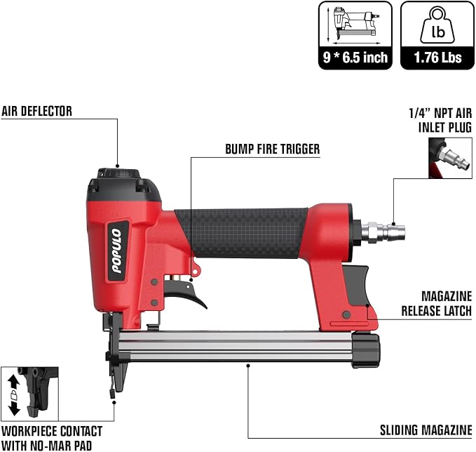 POPULO Pneumatic Staple Gun, Air Staple Gun with 3000 Staples and Safety Glasses, T50 Stapler for Upholstery, Woodworking, DIY, or Material Repair (Air Compressor Not Included)