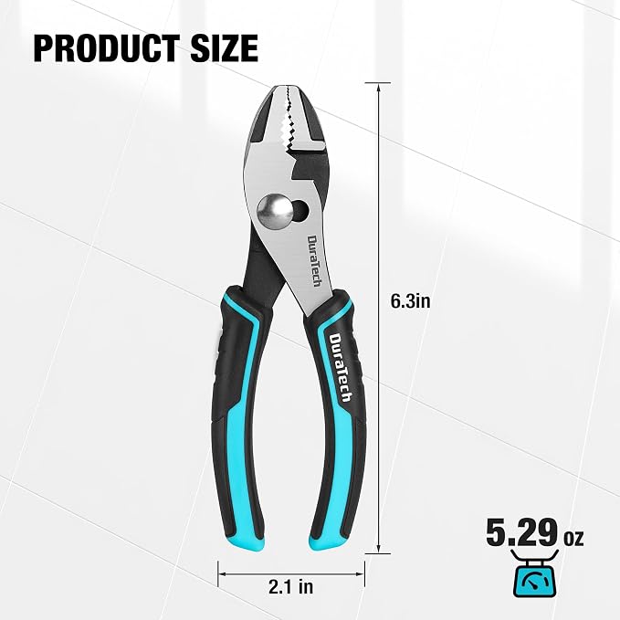 DURATECH 6 Inch Slip Joint Pliers, Small Pliers with Comfortable TPR Handle, High Carbon Steel, Swivel Rivet & 15-Piece Universal Ratcheting Serpentine Belt Tool Set