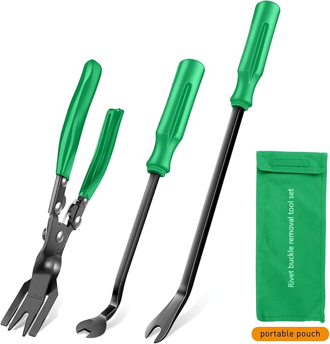 GOOACC Auto Trim Removal Tool Set 3Pcs No Scratch Pry Tool Kit with Storage Bag for Car Body Clips Door Panel Car Clips Dashboard Repair Green