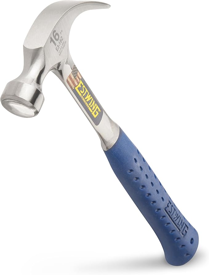 ESTWING Hammer - 16 oz USA Made Curved Claw Hammer with Smooth Face & Shock Reduction Grip - E3-16C