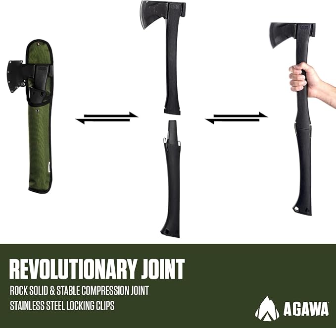 AGAWA ADK26 - Transforming Hatchet & Camping Axe - 2-in-1 Carbon Steel Log Splitter - Camping Gear for Hiking, Fishing, Hunting, Bushcraft, Survival Kit & Bug Out Bag