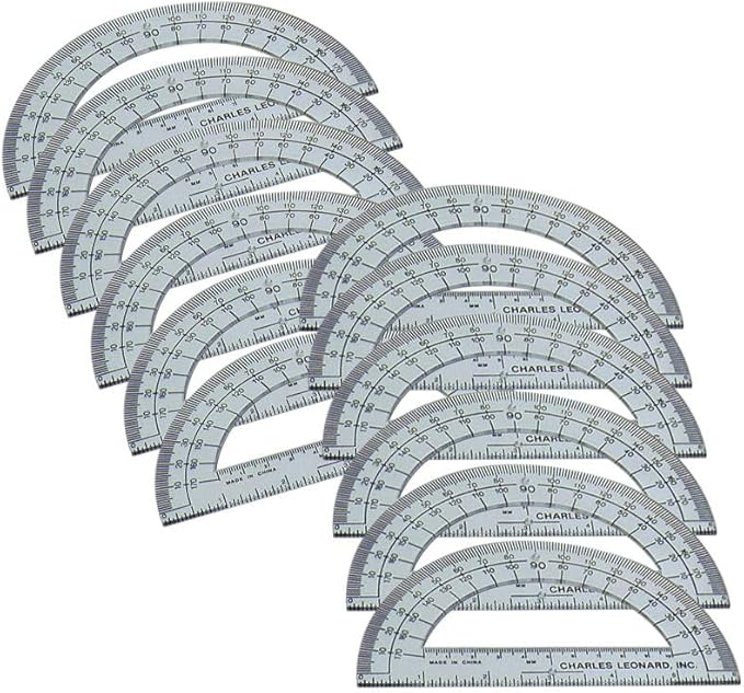 4" Protractor, Open Center - Clear Plastic, Set of 12