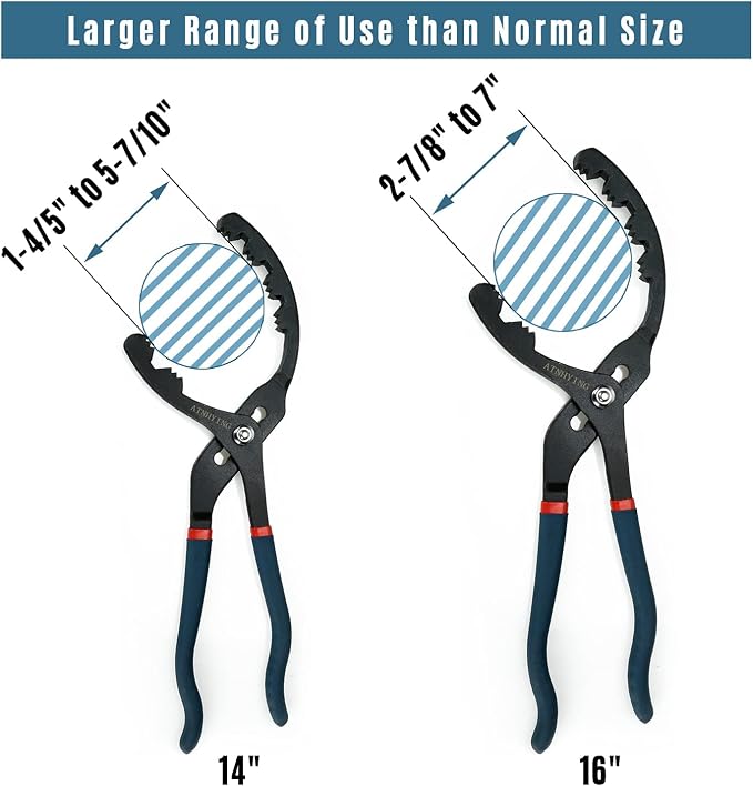 Oil Filter Wrench Set, 12" & 14" 2pcs Adjustable Oil Filter Pliers, Oil Filter Removal Tool, Universal, No Slipping for Engine Filters, Conduit, Fittings