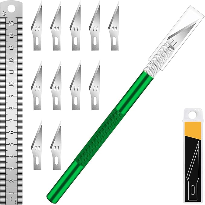 DIYSELF Craft Knife with 10 Extra #11 Blades, Precision Hobby Knife Set with Steel Ruler, Exacto Knife for Crafting, Polymer Clay, Pottery, Paper, Vinyl, Stencil & Model Making (Green)