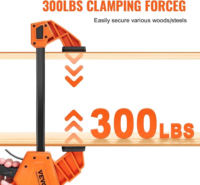 VEVOR Bar Clamps for Woodworking, 2-Pack 24" One-Handed Clamp/Spreader, Quick-Change F Clamp with 300 lbs Load Limit, High-strength Plastic and Carbon Steel, Wood Clamps for Woodworking Metal Working