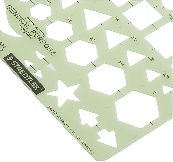 Staedtler Template, Geometric Shapes/Symbols, Protractor, Inch Scale, 9.5 x 5.5 Inches (977102)