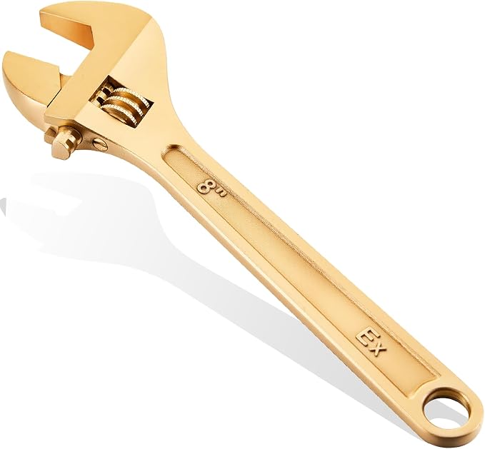 Hicarer 8 Inch Non-Sparking Adjustable Wrench, Aluminum Bronze Tool | Non-Magnetic, Oil & Gas Industry, Chemical Facilities, Hazardous Environments, Industrial Safety Applications