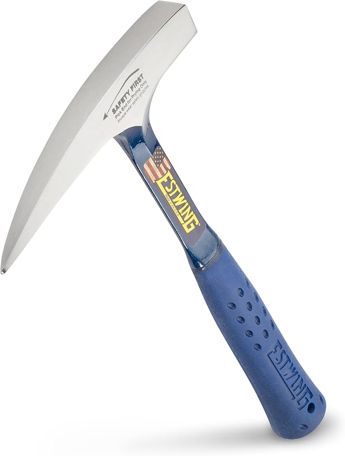 ESTWING Rock Pick - 14 oz USA Made Geology Hammer with Pointed Tip & Shock Reduction Grip - E3-14P