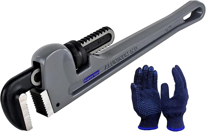 14 Inch Aluminum Pipe Wrench, 2-3/4"/70mm Adjustable Cr-Mo Jaw Opening Heavy Duty Aluminum Straight Handle Plumbing Wrenches, Perfect Plumbers Tool Exceed GGG Standard