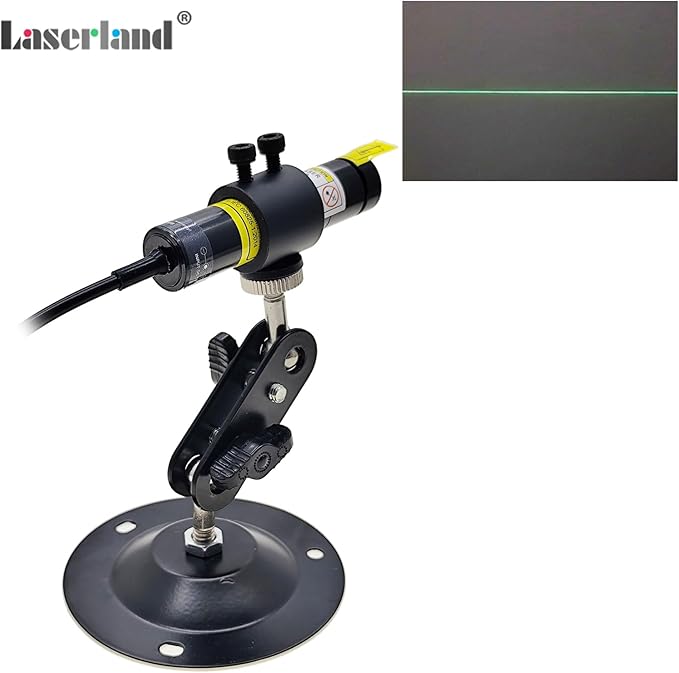 520nm Green Light Line Module Projector Focusable Locator Generator for Wood Stone Fabric Alignment Dia.16mm (5V DC with Adapter, Mount and Magnetic Base)