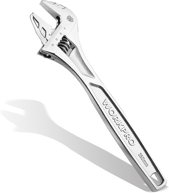 WORKPRO Adjustable Wrench, 10-inch Heavy Duty Spanner with Inch/Metric Scale, Premium Cr-V Steel, Chrome Plated