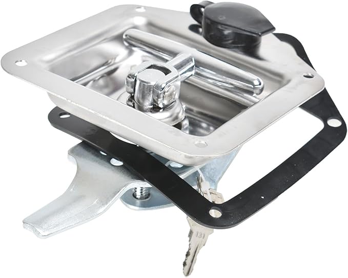 munirater 4-Pieces Rv Door Tool Box La-tch and Lock & Gasket T-Handle & Keys 304 Stainless Steel T-Handle Lock Highly Polished