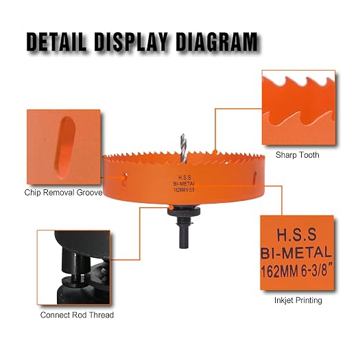 6-3/8 Inch Hole Saw with Arbor for Metal Wood Plastic, 6.3 in Bi-Metal Hole Cutter for Different Project with Smooth and Flat Drilling Edge, Fast Chip Removal,Lighter and Portable