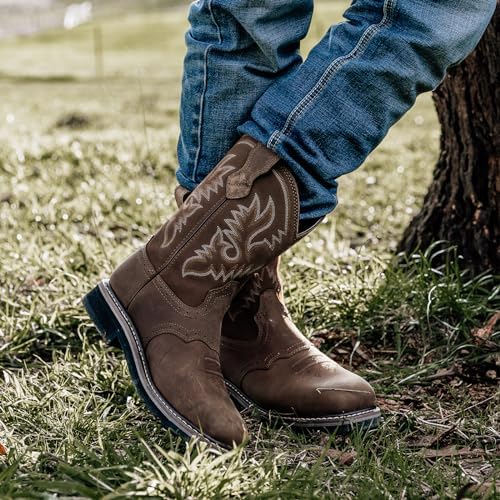 HISEA NINGO Steel Toe Work Boots for Men Square Toe Cowboy Boots Soft Toe
