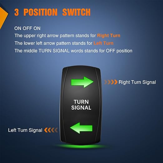 Nilight Turn Signal Switch Green 4Pin ON Off ON Rocker Switch Laser Etched SPDT Toggle Switches 12V 20A 24V 10A Jumper Wires for Cars RVs Boats Campers Trailers