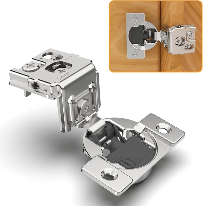 Chibery 2 Pack 1-3/8" Overlay 4D Soft Close Concealed Hinges for Face Frame Door, Adjustable Closing Speed, Smooth Slow Self Close Hinges, Satin Nickel, 105° Open Angle Stainless Steel Cabinet Hinges