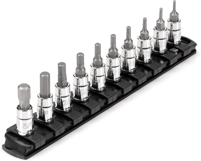 TEKTON Hex Bit Socket Set, 10-Piece | SHB90105 | 1/4 Inch Drive, (5/64 - 5/16 in.), Socket Rail