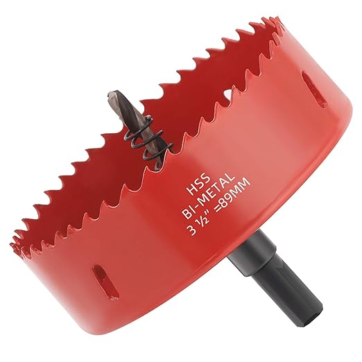 3-1/2 inch Bi-Metal Hole Saw Drill Bit - Ideal for Circular Cuts in Wood, Plastic, and Sheet Metal - 1-3/16" Cutting Depth - Includes Arbor and Pilot Bit