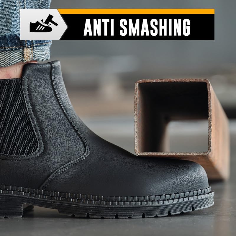 Steel Toe Boots for Men & Women,Slip On Work Boots for Construction
