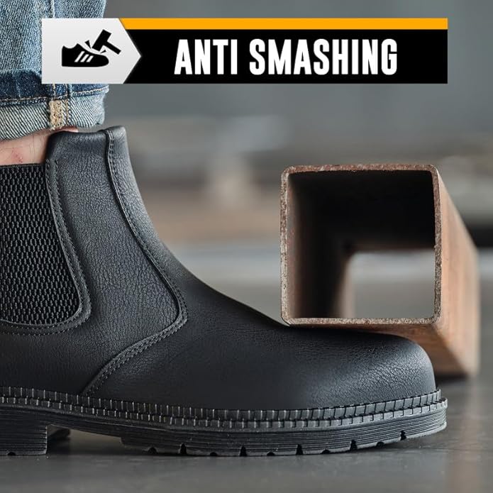 Unisex-Adults Steel Toe Chelsea Boots, Men's Industrial Construction Shoes, Waterproof, Lightweight, Comfortable, Non-slip Safety Boots