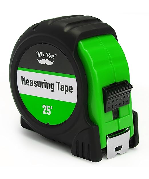 Mr. Pen- Retractable Tape Measure 25 ft, Green, Easy Read, Steel Retractable Measuring Tape with Fractions, Ideal for Construction & DIY Projects