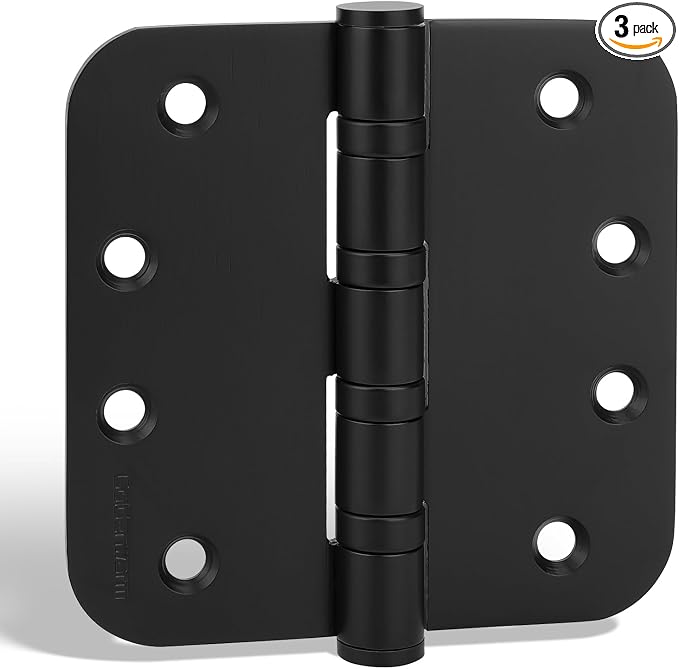 goldenwarm 3 Pack 4'' Black Ball Bearing Door Hinges – Heavy Duty Stainless Steel Hinges for Interior & Exterior Doors, 5/8'' Radius Corners