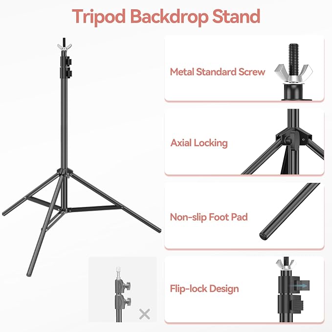 7x10 FT Backdrop Stand Kit with 6.5 x 10FT Black, White Background