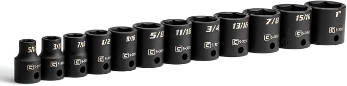 Capri Tools 3/8-Inch Drive Shallow Impact Socket Set, SAE, 5/16 to 1 in., Premium Chrome Molybdenum Steel, 12-Piece
