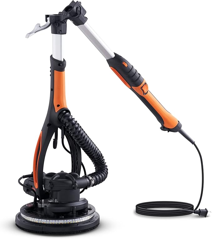 VEVOR Wall Smoother, 900W Electric Tool with 12 Sanding Discs, 800 to 1800 RPM Speed, 3 Vacuum Hoses, Collapsible for Ceiling Use, Dual LED Lights, Telescoping Handle, and Built-in Dust Collector