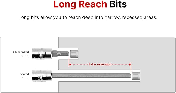 TEKTON Long Hex Bit Socket Set, 10-Piece | SHB90108 | 1/4 Inch Drive, (5/64 - 5/16 in.), Socket Rail
