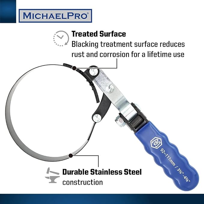 MichaelPro MP001223 4-Pcs Professional Swivel Oil Filter Wrench Set with Stand, 57 to 111mm | 2-1/4 to 4-3/8 Inches