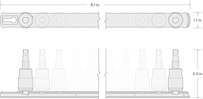 TEKTON Hex Bit Socket Set, 11-Piece | SHB90106 | 1/4 Inch Drive, (2 - 8 mm), Socket Rail