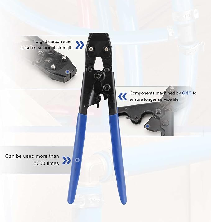PEX Crimping Tool Kit, PEX Clamp Cinch Tool, Crimper for Stainless Steel Clamps from 3/8 inch to 1 inch With 20pcs-1/2 inch & 10pcs-3/4 inch PEX Clamps