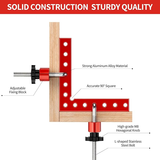 Corner Clamp for Woodworking, 4 Pack 5.5" Aluminum Right Angle Positioning Clamp, Positioning Squares for Picture Frame, Box, Cabinets, Drawers, Wood working tools (Style 1)