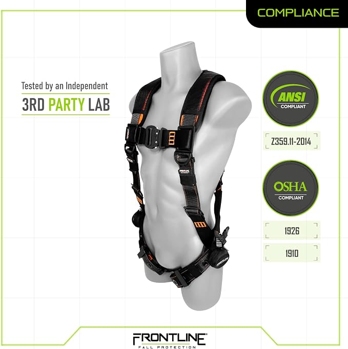 FRONTLINE FALL PROTECTION Harnesses + D-Ring+ Multiple Styles + OSHA and ANSI compliant