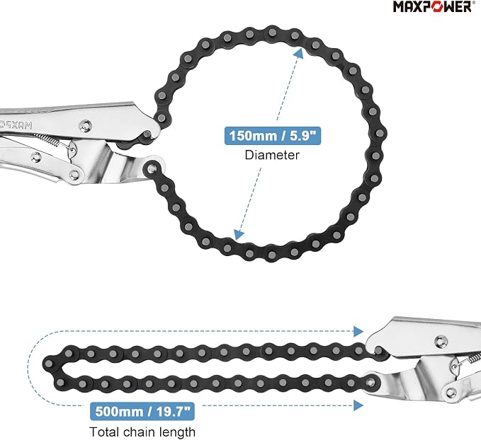 MAXPOWER 9-Inch Locking Chain Clamp with 19.7-Inch Chain, 2 Pack